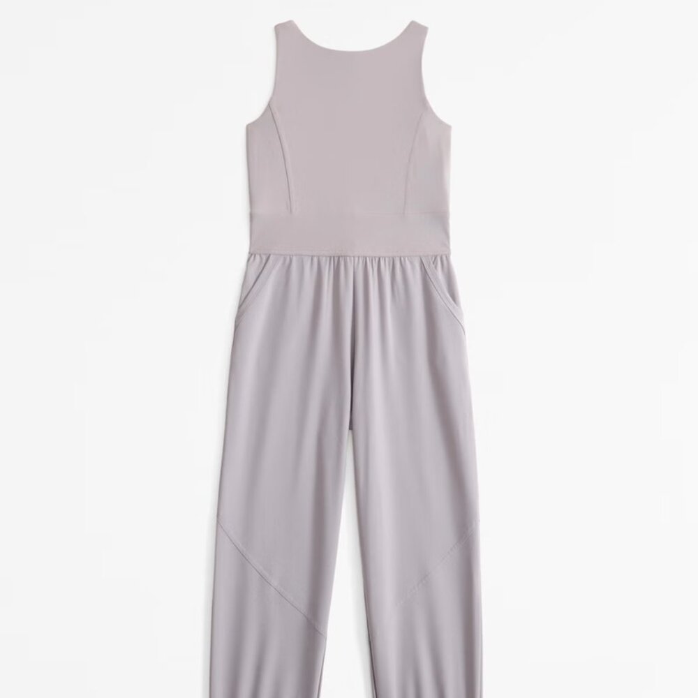 EUC Abercrombie Girls ypb mixed fabric jumpsuit in Light Taupe Sz 13/14 - Picture 2 of 2